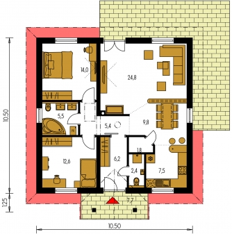 Mirror image | Floor plan of ground floor - BUNGALOW 69